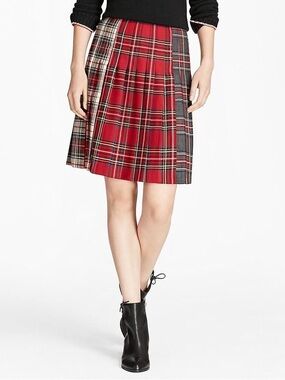 Brooks Brothers Red Fleece Plaid A-Line Skirt Size 8 Fully Lined 100% wool
